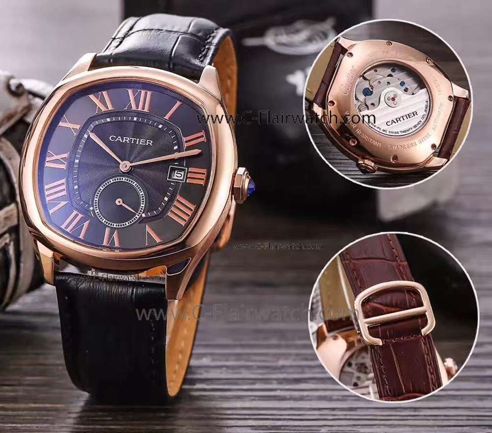 Clone Drive de Cartier Automatic Watch Rose Gold Black Face